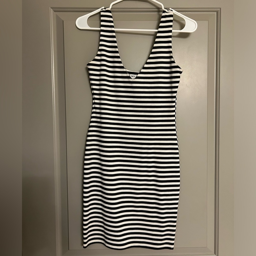 Black and white striped fitted dress